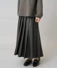 K3HBD18069 a.v.v Elmi(アー・ヴェ・ヴェ) 【低身長サイズ】レザープリーツスカート【洗える】 ダークグレー