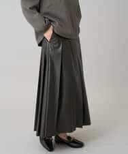 K3HBD18069 a.v.v Elmi(アー・ヴェ・ヴェ) 【低身長サイズ】レザープリーツスカート【洗える】 ダークグレー