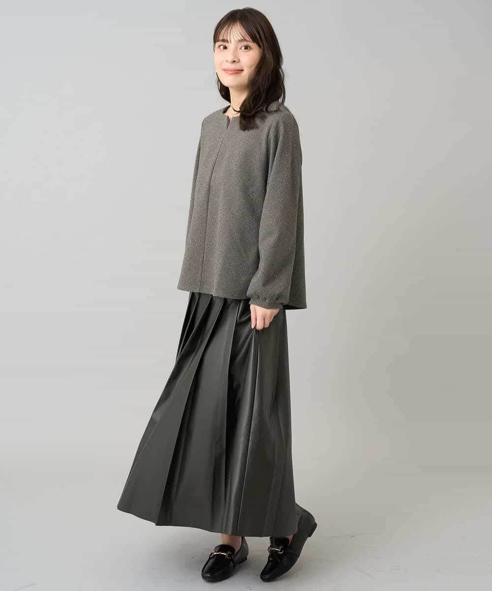 K3HBD18069 a.v.v Elmi(アー・ヴェ・ヴェ) 【低身長サイズ】レザープリーツスカート【洗える】 ダークグレー