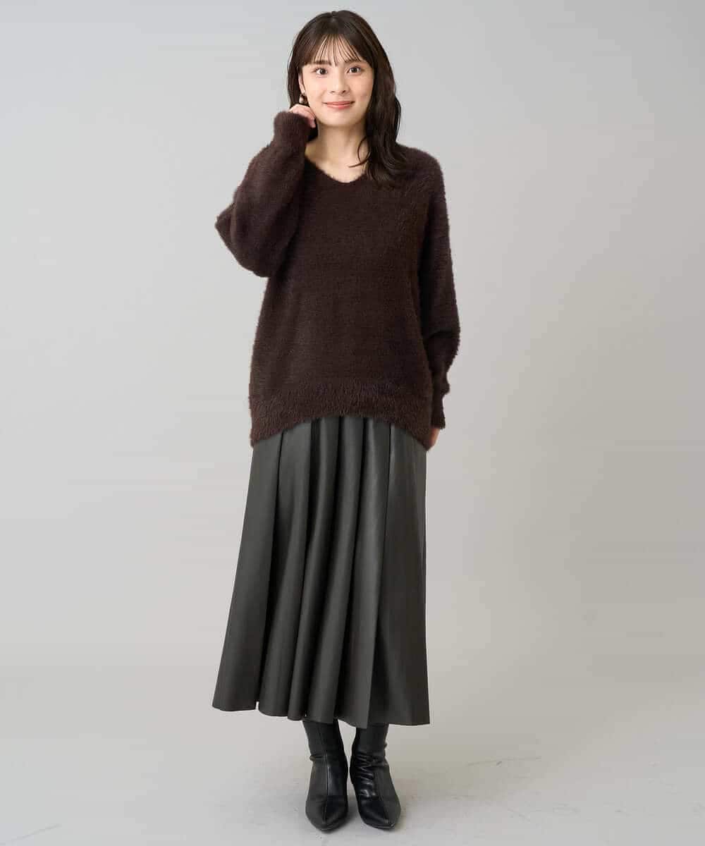 K3HBD18069 a.v.v Elmi(アー・ヴェ・ヴェ) 【低身長サイズ】レザープリーツスカート【洗える】 ダークグレー