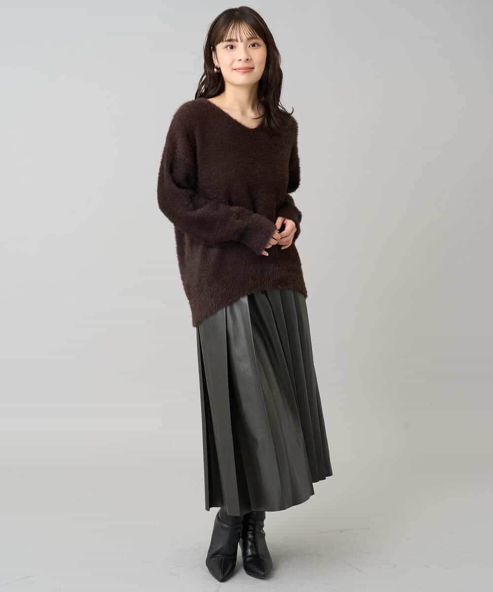 K3HBD18069 a.v.v Elmi(アー・ヴェ・ヴェ) 【低身長サイズ】レザープリーツスカート【洗える】 ダークグレー