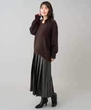 K3HBD18069 a.v.v Elmi(アー・ヴェ・ヴェ) 【低身長サイズ】レザープリーツスカート【洗える】 ダークグレー