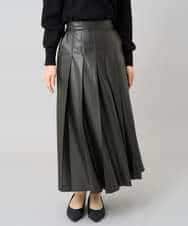 K3HBD18069 a.v.v Elmi(アー・ヴェ・ヴェ) 【低身長サイズ】レザープリーツスカート【洗える】 ダークグレー