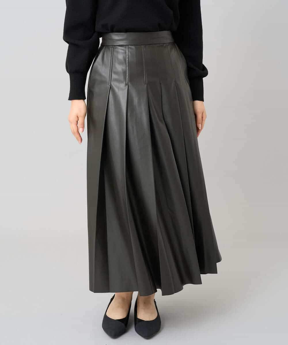 K3HBD18069 a.v.v Elmi(アー・ヴェ・ヴェ) 【低身長サイズ】レザープリーツスカート【洗える】 ダークグレー