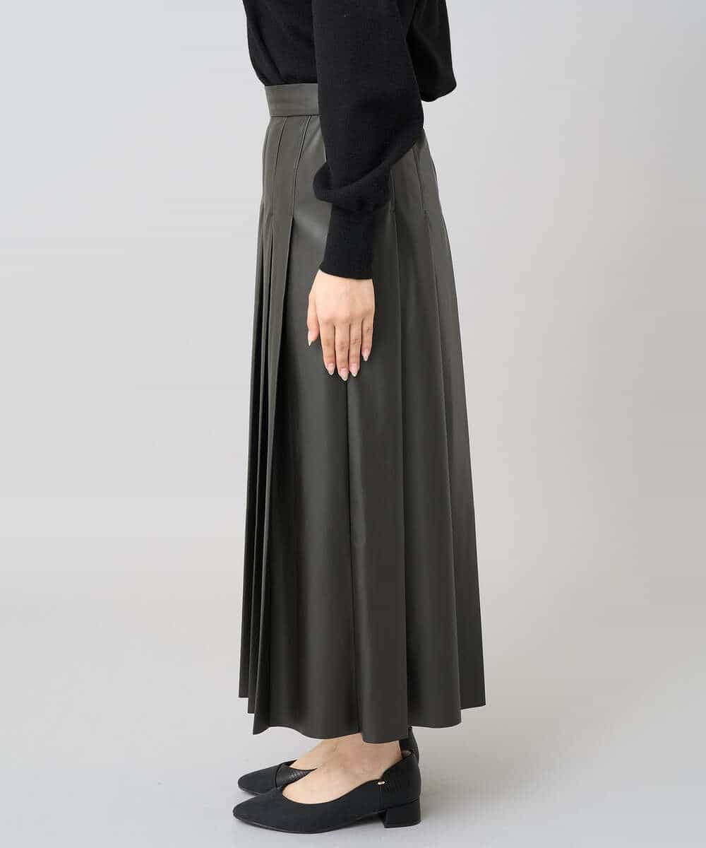 K3HBD18069 a.v.v Elmi(アー・ヴェ・ヴェ) 【低身長サイズ】レザープリーツスカート【洗える】 ダークグレー