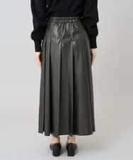 K3HBD18069 a.v.v Elmi(アー・ヴェ・ヴェ) 【低身長サイズ】レザープリーツスカート【洗える】 ダークグレー