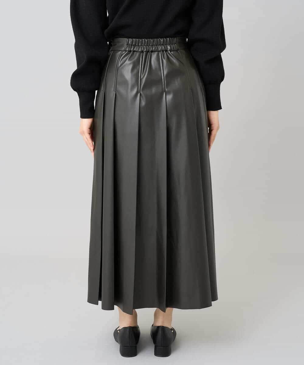 K3HBD18069 a.v.v Elmi(アー・ヴェ・ヴェ) 【低身長サイズ】レザープリーツスカート【洗える】 ダークグレー