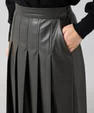 K3HBD18069 a.v.v Elmi(アー・ヴェ・ヴェ) 【低身長サイズ】レザープリーツスカート【洗える】 ダークグレー