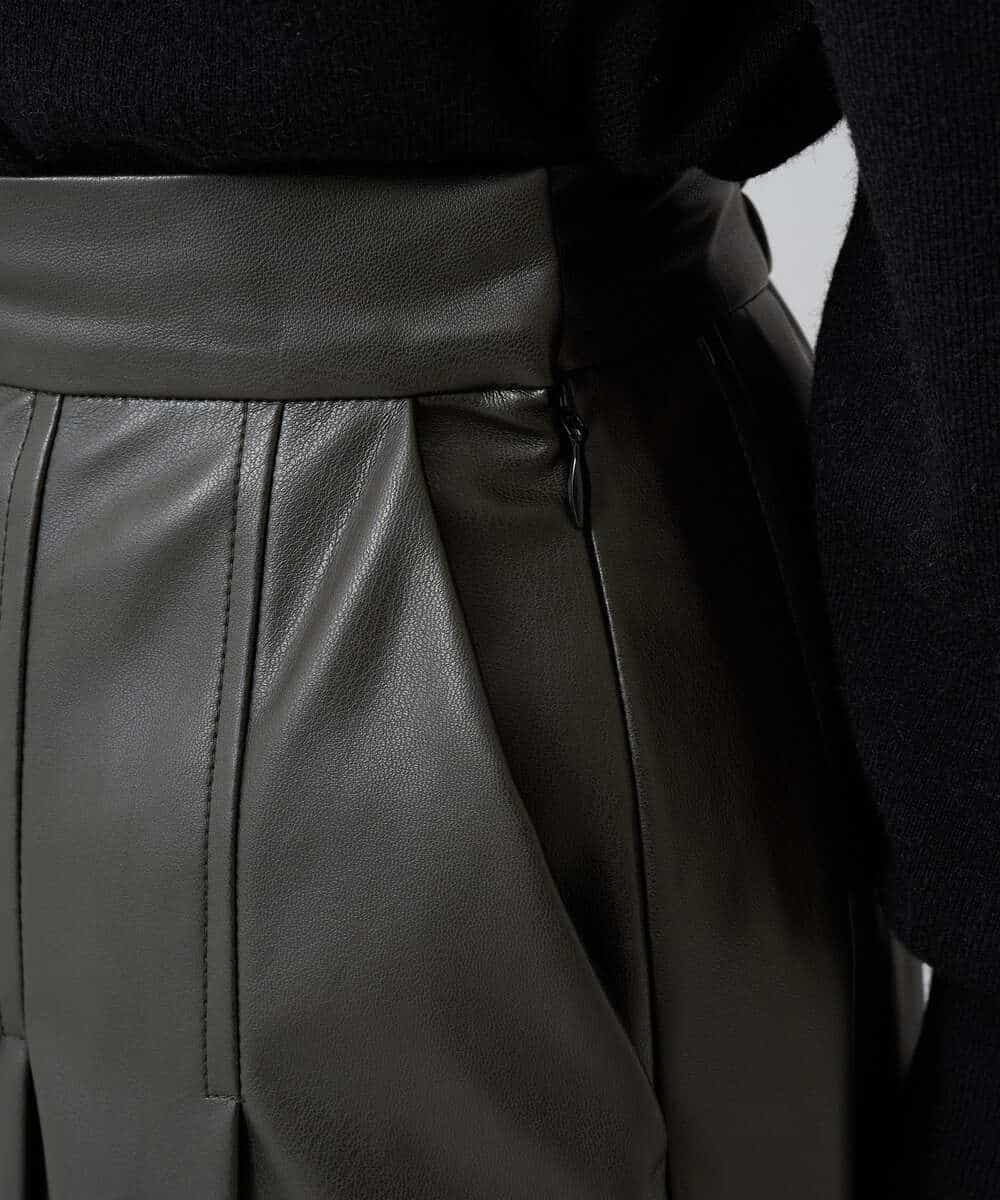 K3HBD18069 a.v.v Elmi(アー・ヴェ・ヴェ) 【低身長サイズ】レザープリーツスカート【洗える】 ダークグレー