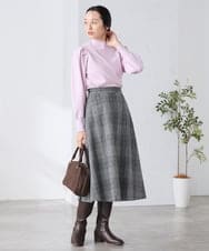 K3HBD19059 a.v.v Elmi(アー・ヴェ・ヴェ) 【低身長サイズ】チェック柄フレアスカート ブラック系