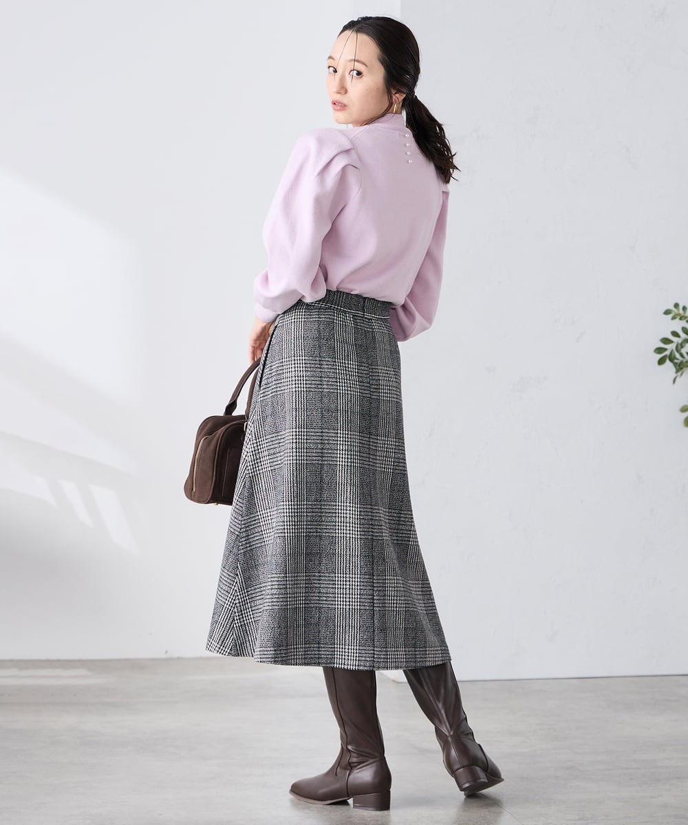 K3HBD19059 a.v.v Elmi(アー・ヴェ・ヴェ) 【低身長サイズ】チェック柄フレアスカート ブラック系