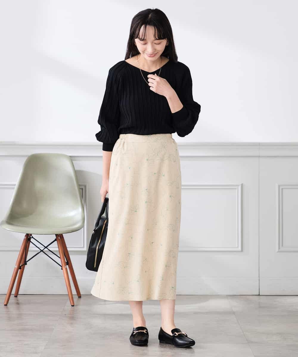 K3HDD07054 a.v.v Elmi(アー・ヴェ・ヴェ) 【低身長サイズ】フラワープリントマーメイドスカート ベージュ