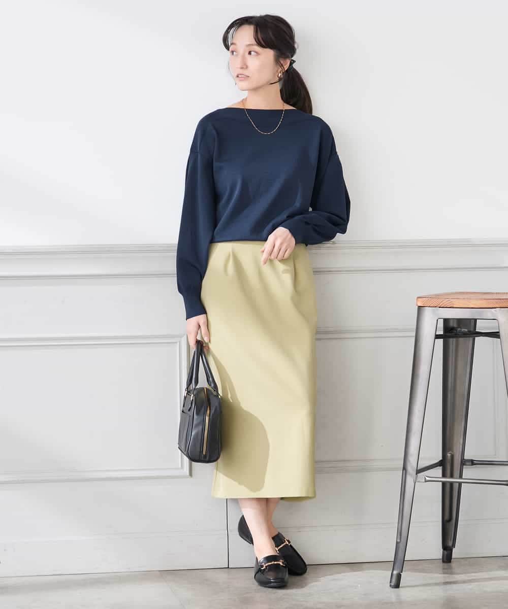 K3HDD10054 a.v.v Elmi(アー・ヴェ・ヴェ) 【低身長サイズ】【洗える】ストレッチナロースカート くすみライトイエロー