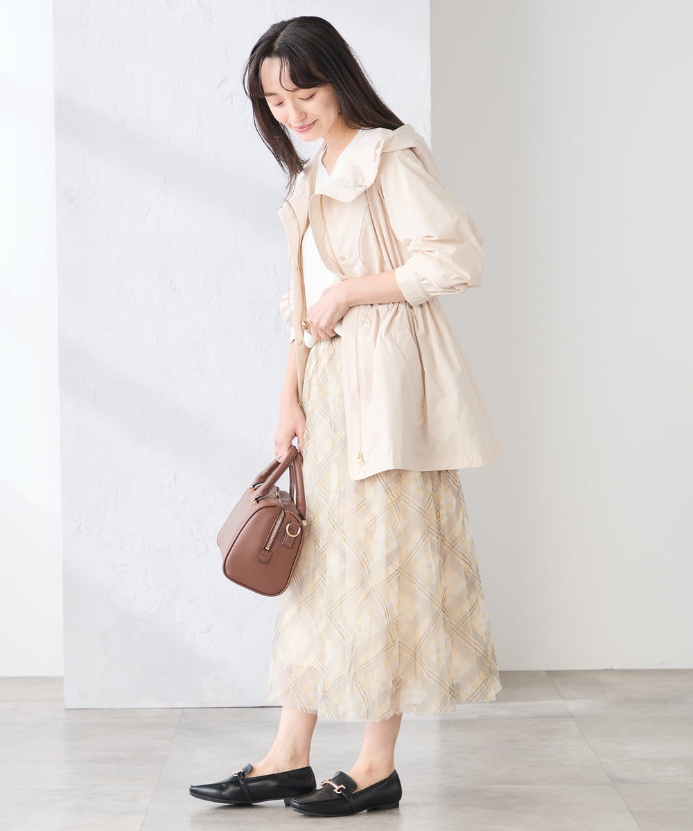 K3HDD23064 a.v.v Elmi(アー・ヴェ・ヴェ) 【低身長サイズ】チェック柄チュールスカート ベージュ