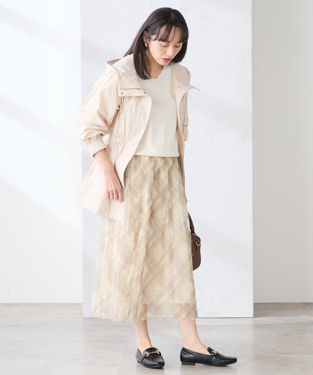 K3HDD23064 a.v.v Elmi(アー・ヴェ・ヴェ) 【低身長サイズ】チェック柄チュールスカート ベージュ