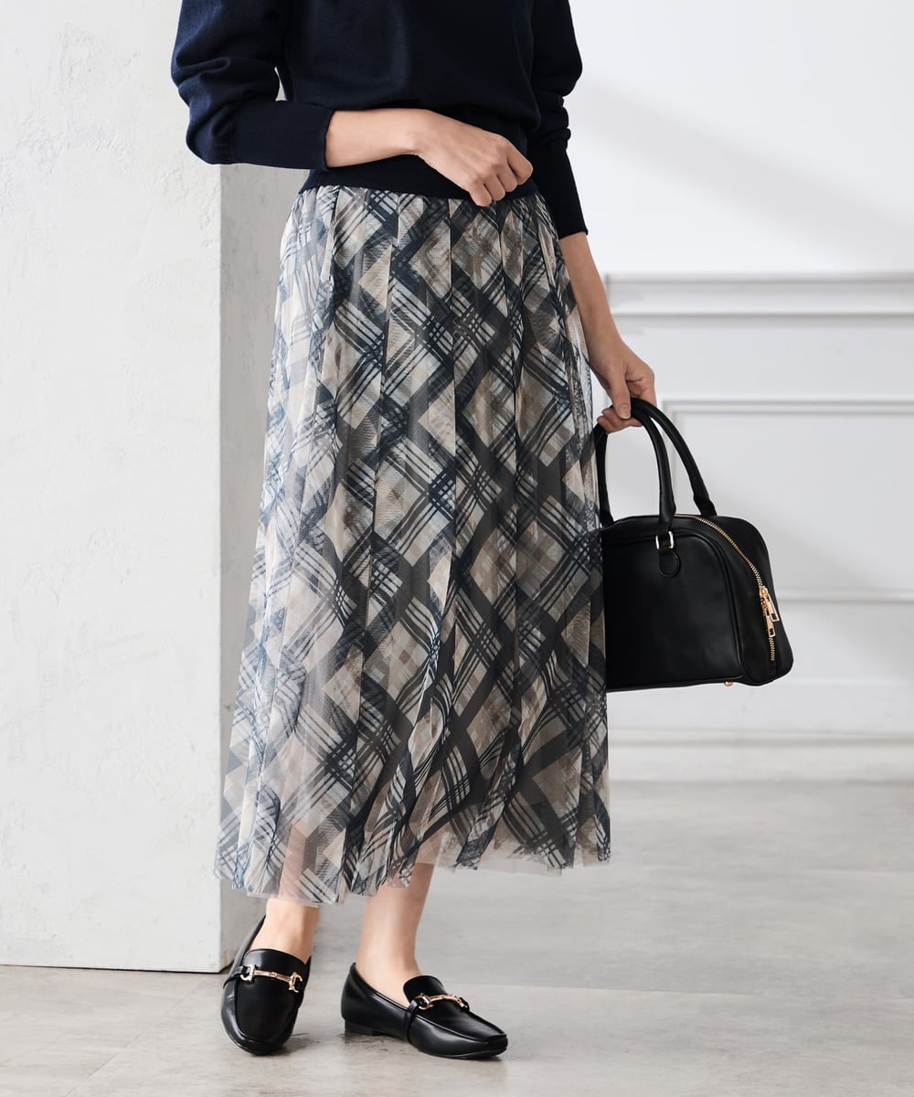 K3HDD23064 a.v.v Elmi(アー・ヴェ・ヴェ) 【低身長サイズ】チェック柄チュールスカート ベージュ