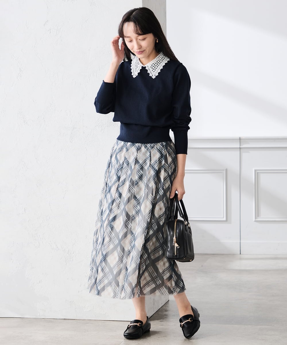 K3HDD23064 a.v.v Elmi(アー・ヴェ・ヴェ) 【低身長サイズ】チェック柄チュールスカート ベージュ