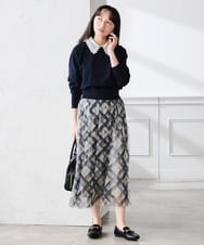 K3HDD23064 a.v.v Elmi(アー・ヴェ・ヴェ) 【低身長サイズ】チェック柄チュールスカート ベージュ