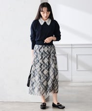 K3HDD23064 a.v.v Elmi(アー・ヴェ・ヴェ) 【低身長サイズ】チェック柄チュールスカート ベージュ