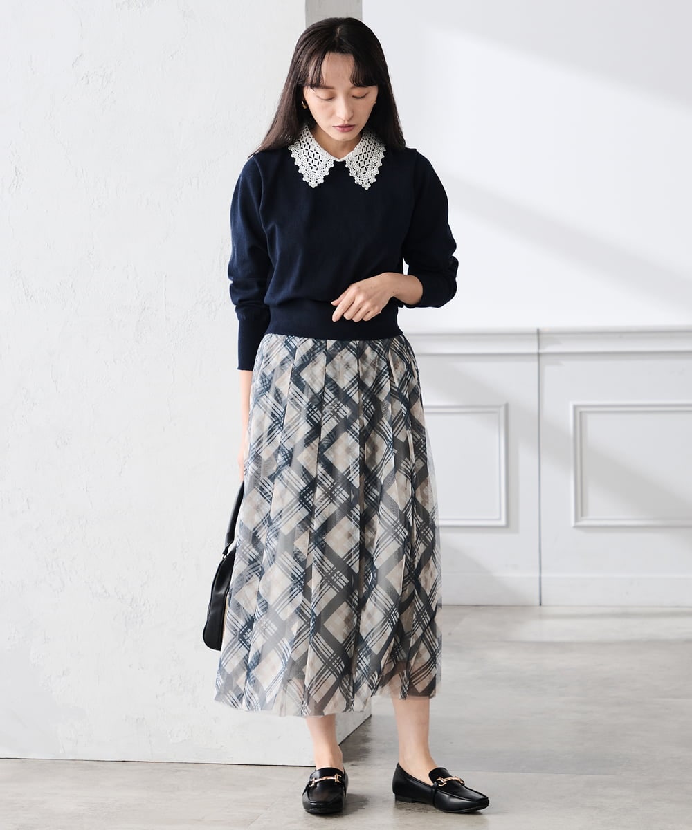 K3HDD23064 a.v.v Elmi(アー・ヴェ・ヴェ) 【低身長サイズ】チェック柄チュールスカート ベージュ