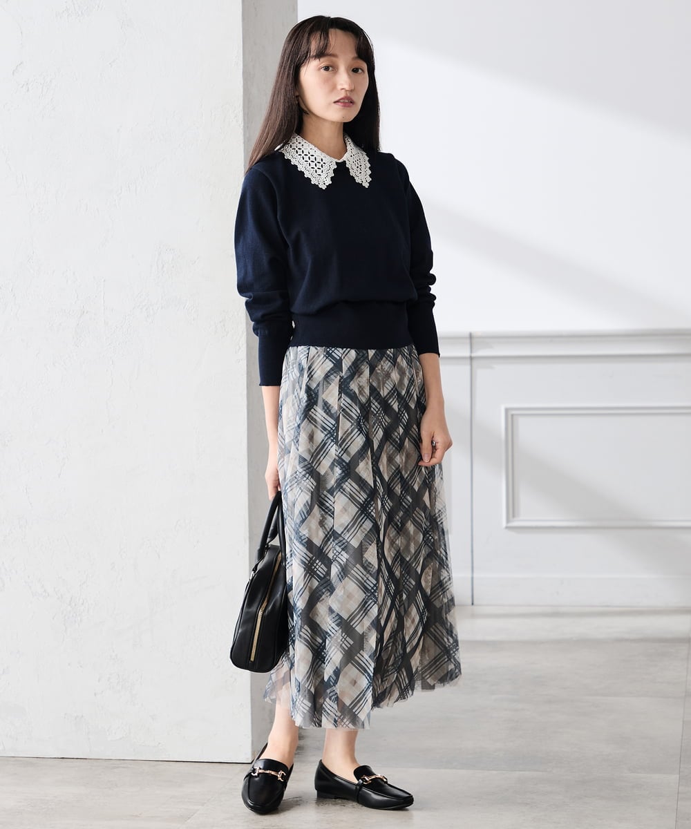 K3HDD23064 a.v.v Elmi(アー・ヴェ・ヴェ) 【低身長サイズ】チェック柄チュールスカート ベージュ