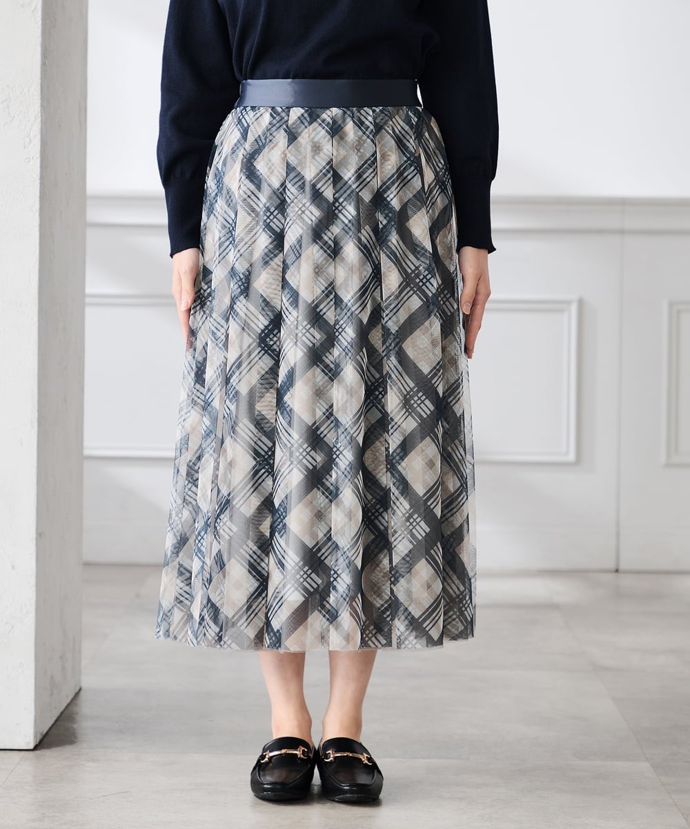 K3HDD23064 a.v.v Elmi(アー・ヴェ・ヴェ) 【低身長サイズ】チェック柄チュールスカート ベージュ