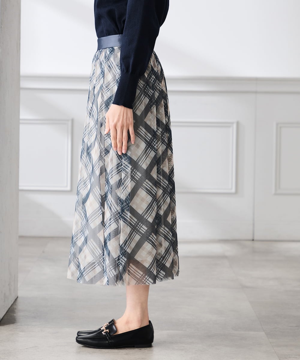 K3HDD23064 a.v.v Elmi(アー・ヴェ・ヴェ) 【低身長サイズ】チェック柄チュールスカート ベージュ