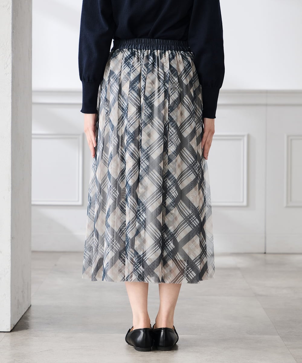 K3HDD23064 a.v.v Elmi(アー・ヴェ・ヴェ) 【低身長サイズ】チェック柄チュールスカート ベージュ