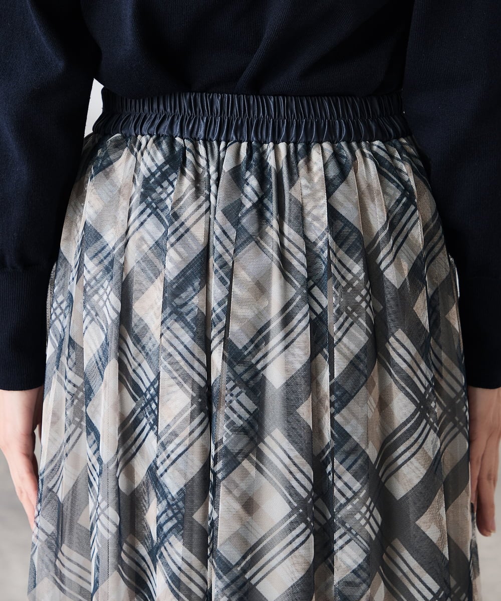 K3HDD23064 a.v.v Elmi(アー・ヴェ・ヴェ) 【低身長サイズ】チェック柄チュールスカート ベージュ