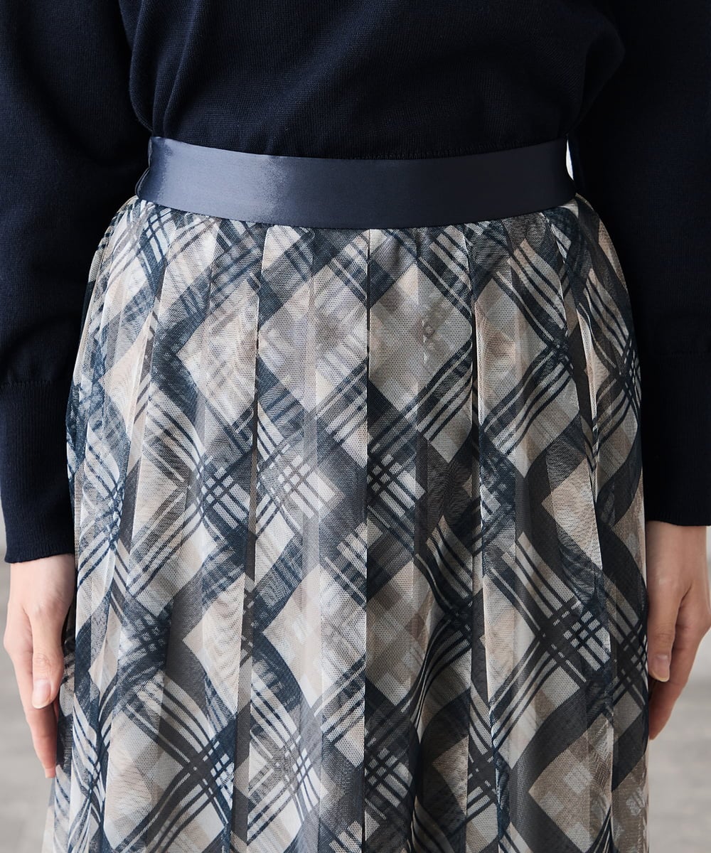 K3HDD23064 a.v.v Elmi(アー・ヴェ・ヴェ) 【低身長サイズ】チェック柄チュールスカート ベージュ