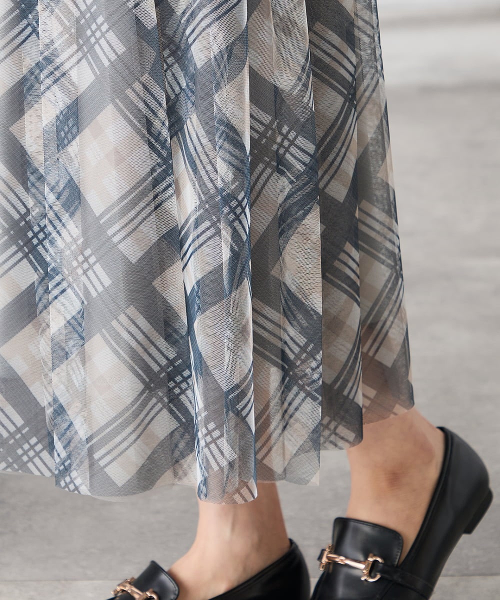 K3HDD23064 a.v.v Elmi(アー・ヴェ・ヴェ) 【低身長サイズ】チェック柄チュールスカート ベージュ