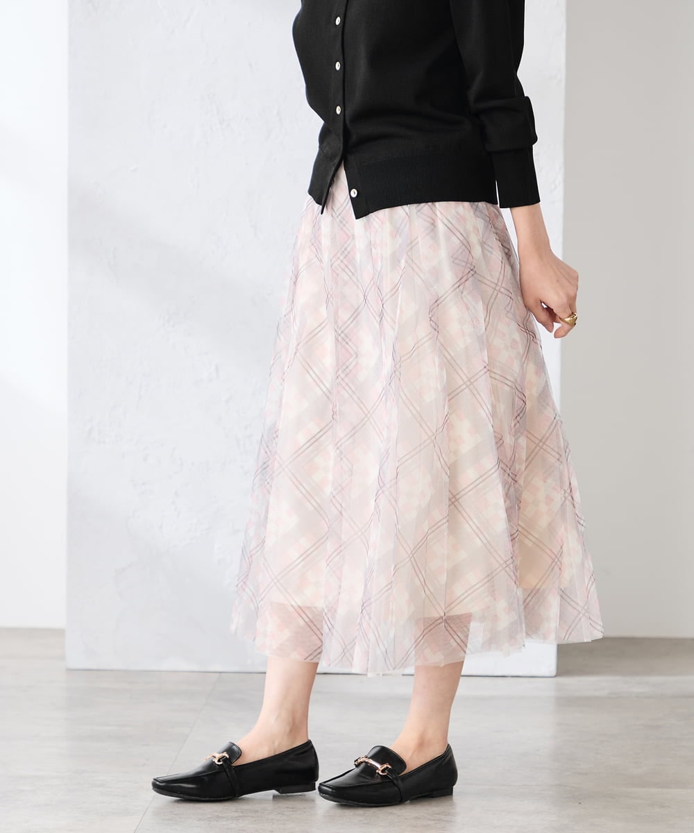 K3HDD23064 a.v.v Elmi(アー・ヴェ・ヴェ) 【低身長サイズ】チェック柄チュールスカート ベージュ