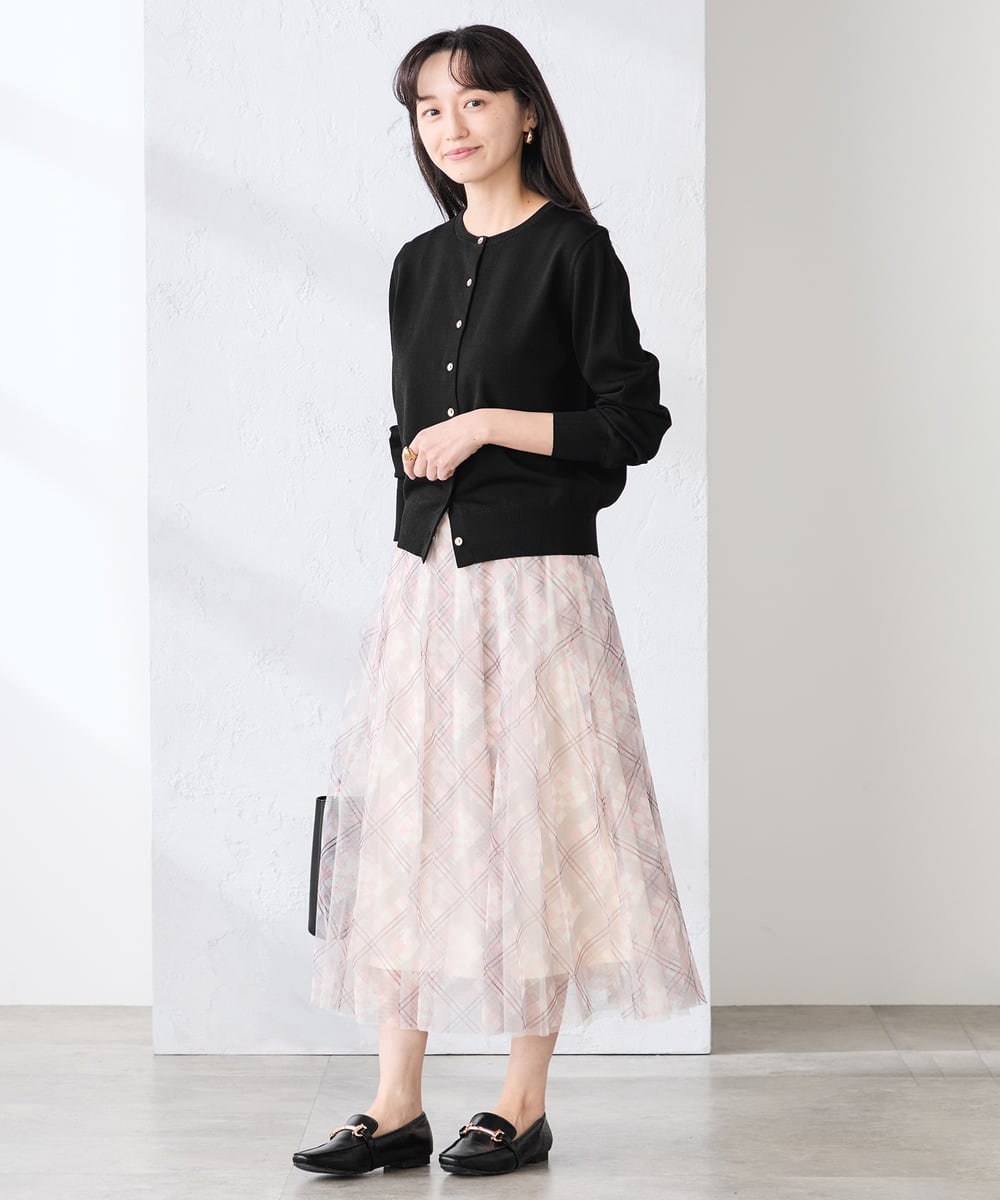 K3HDD23064 a.v.v Elmi(アー・ヴェ・ヴェ) 【低身長サイズ】チェック柄チュールスカート ベージュ