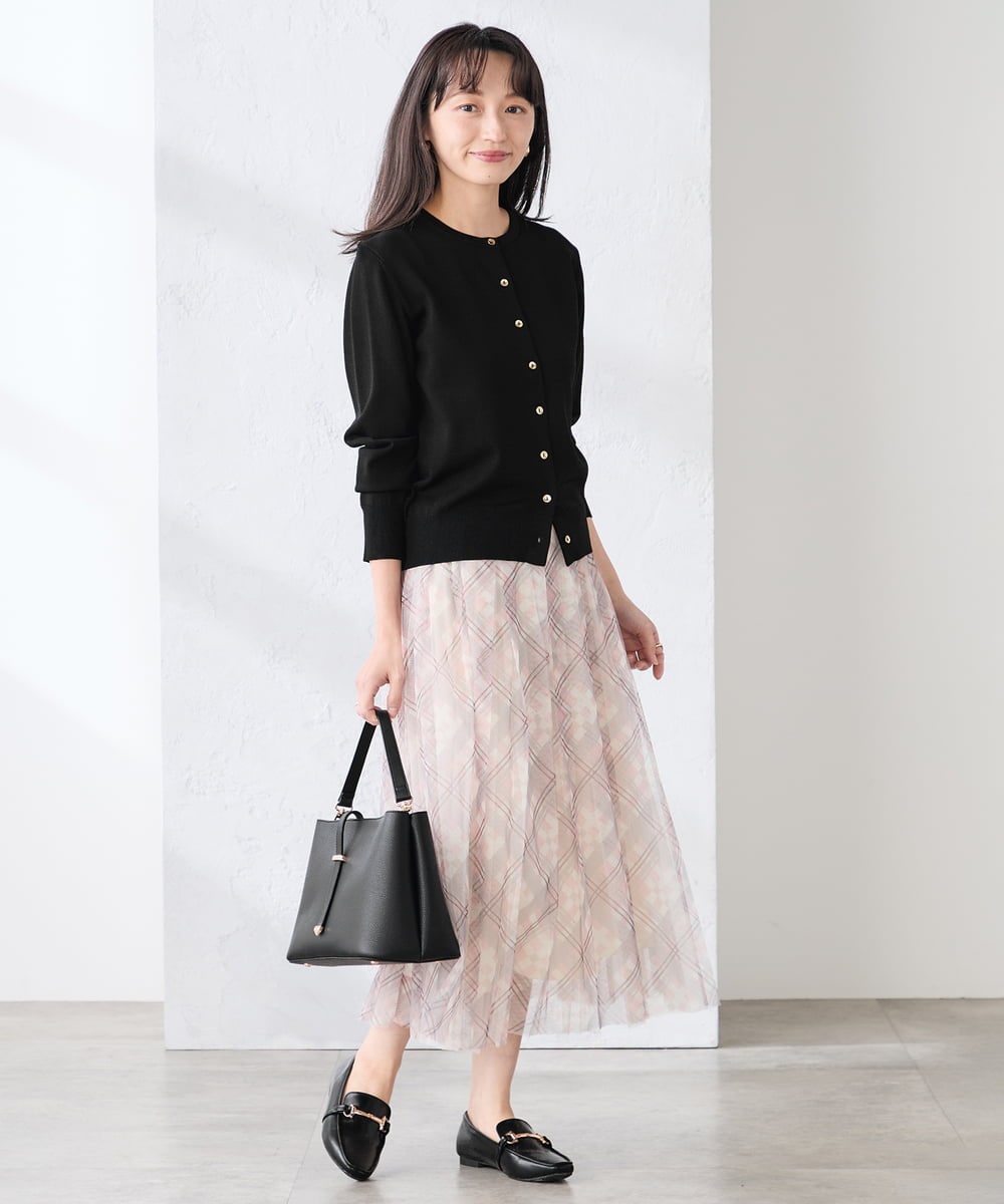 K3HDD23064 a.v.v Elmi(アー・ヴェ・ヴェ) 【低身長サイズ】チェック柄チュールスカート ベージュ