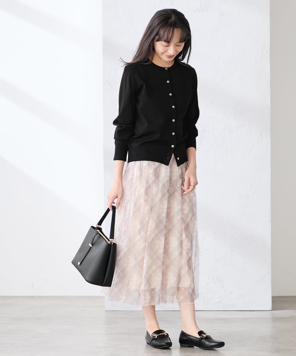 K3HDD23064 a.v.v Elmi(アー・ヴェ・ヴェ) 【低身長サイズ】チェック柄チュールスカート ベージュ