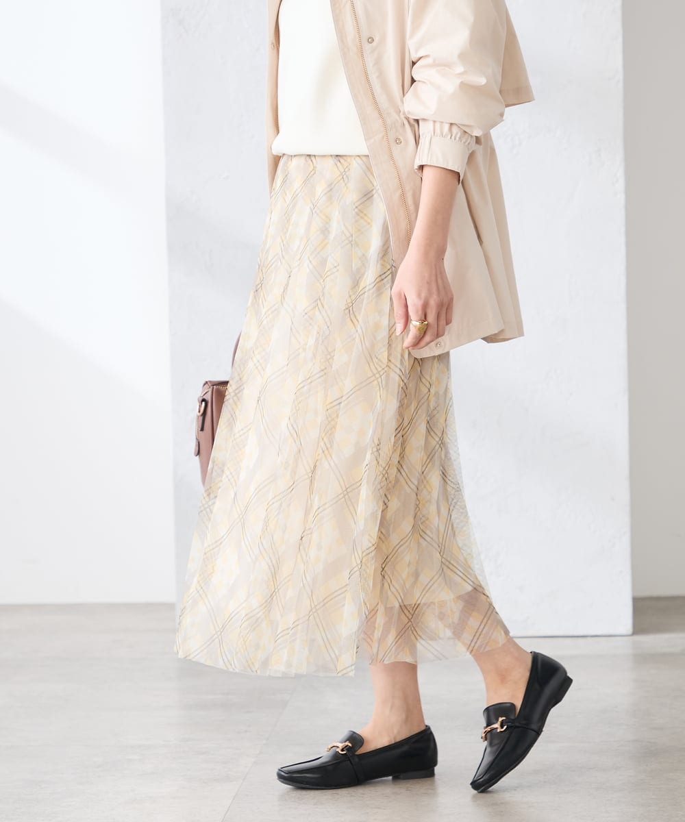 K3HDD23064 a.v.v Elmi(アー・ヴェ・ヴェ) 【低身長サイズ】チェック柄チュールスカート ベージュ