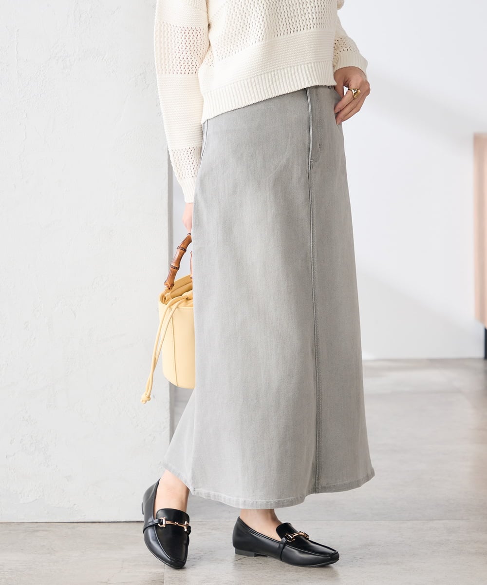 K3HFD02059 a.v.v Elmi(アー・ヴェ・ヴェ) 【低身長サイズ】Aラインデニムスカート ライトグレー