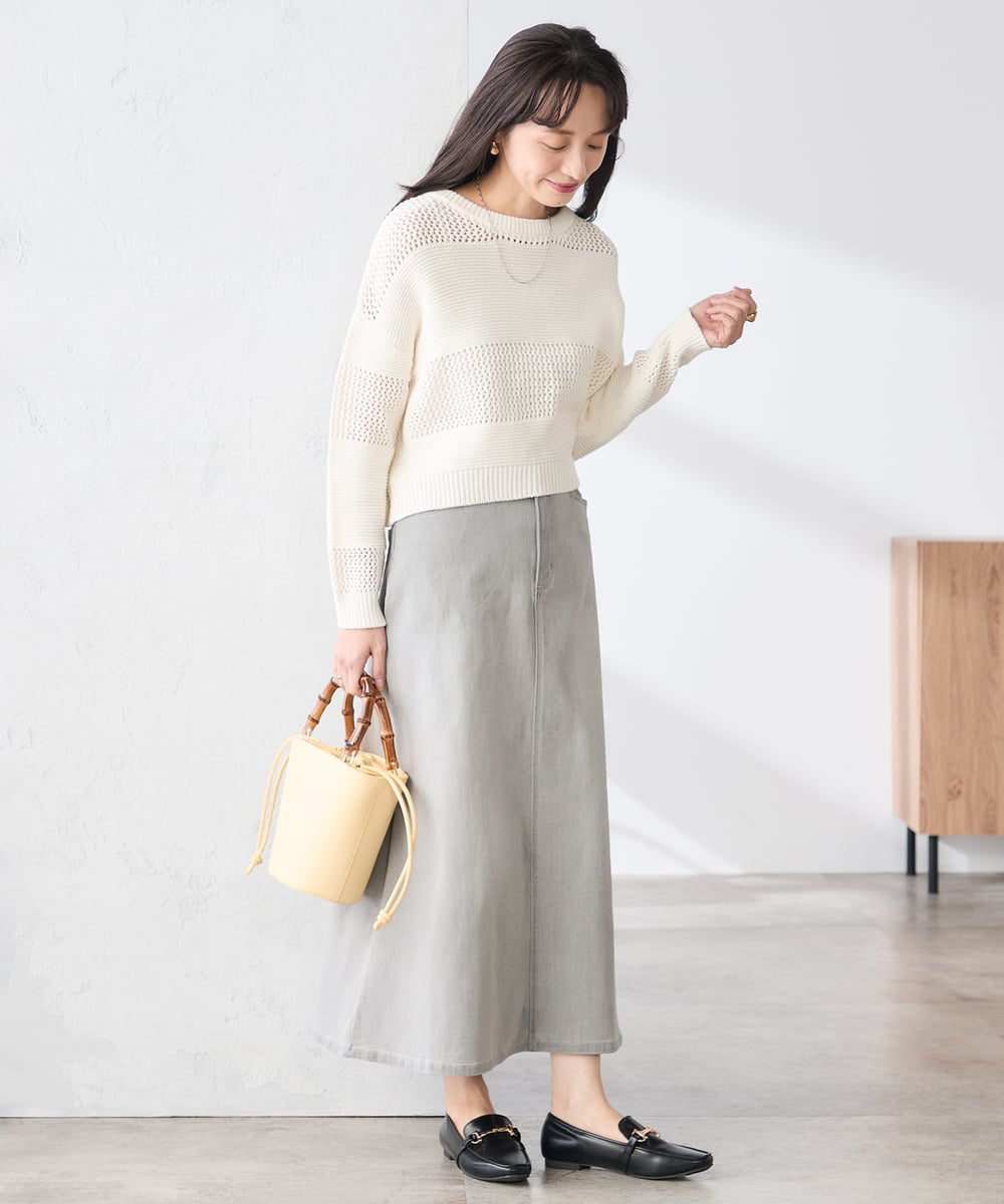 K3HFD02059 a.v.v Elmi(アー・ヴェ・ヴェ) 【低身長サイズ】Aラインデニムスカート ライトグレー