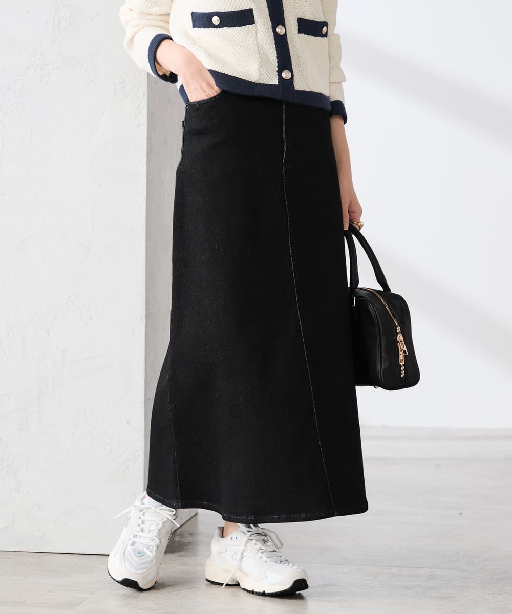 K3HFD02059 a.v.v Elmi(アー・ヴェ・ヴェ) 【低身長サイズ】Aラインデニムスカート ライトグレー