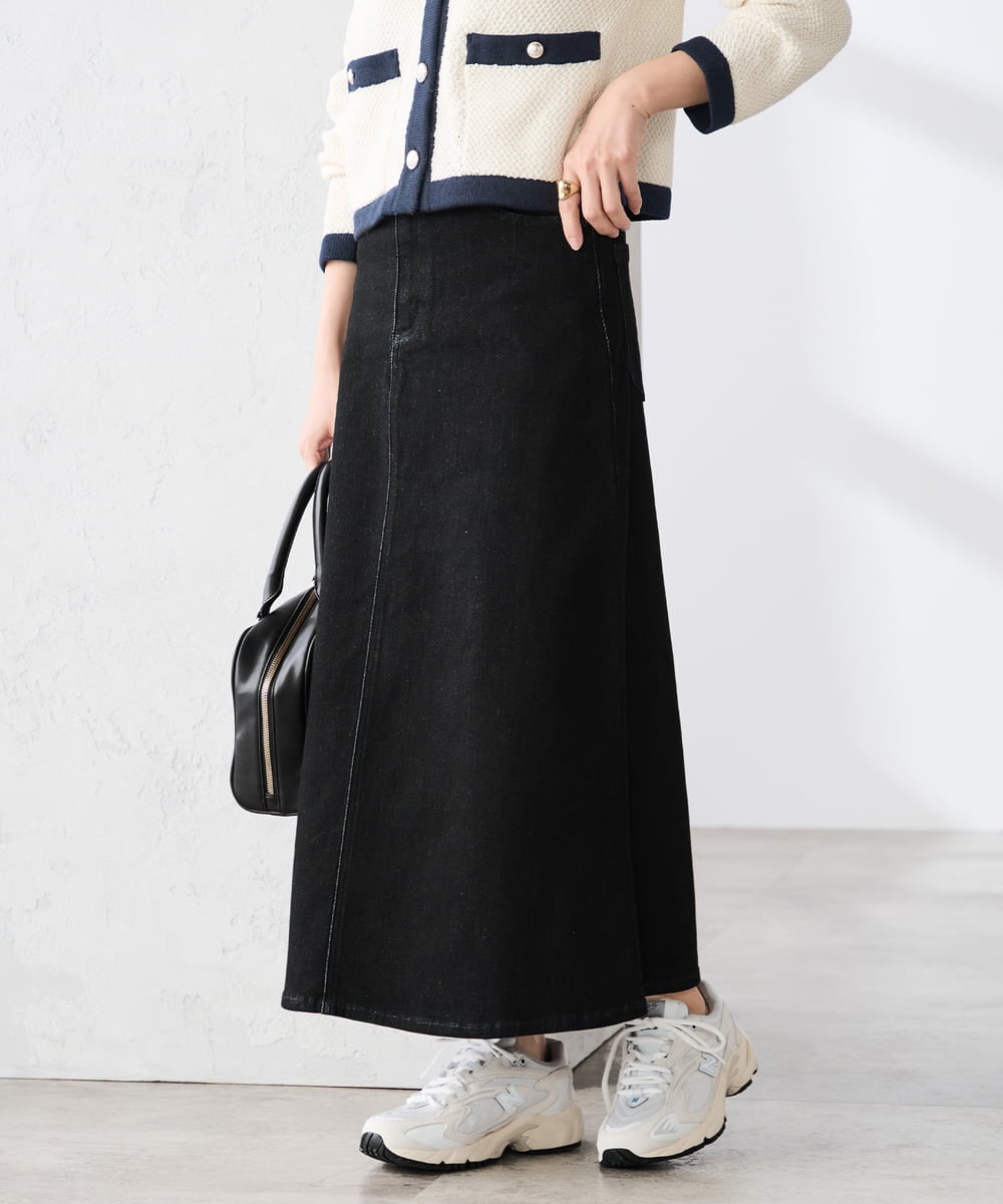 K3HFD02059 a.v.v Elmi(アー・ヴェ・ヴェ) 【低身長サイズ】Aラインデニムスカート ライトグレー