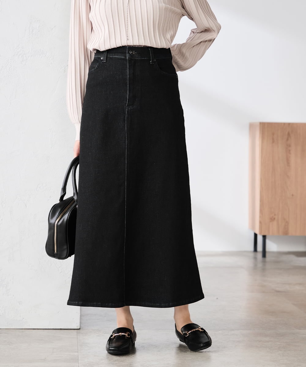 K3HFD02059 a.v.v Elmi(アー・ヴェ・ヴェ) 【低身長サイズ】Aラインデニムスカート ライトグレー