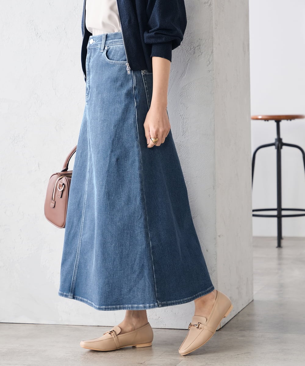 K3HFD02059 a.v.v Elmi(アー・ヴェ・ヴェ) 【低身長サイズ】Aラインデニムスカート ライトグレー