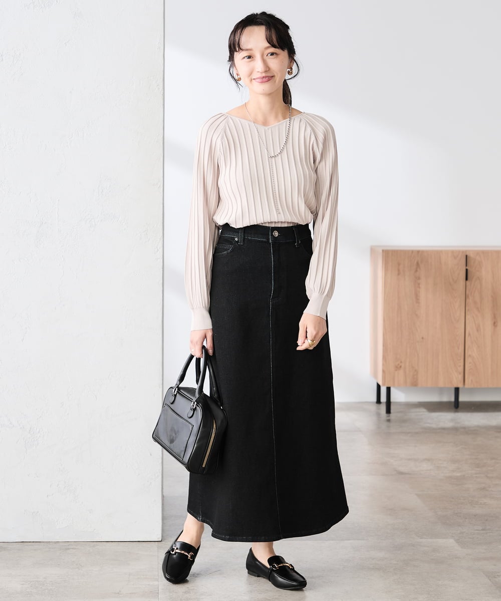 K3HFD02059 a.v.v Elmi(アー・ヴェ・ヴェ) 【低身長サイズ】Aラインデニムスカート ライトグレー