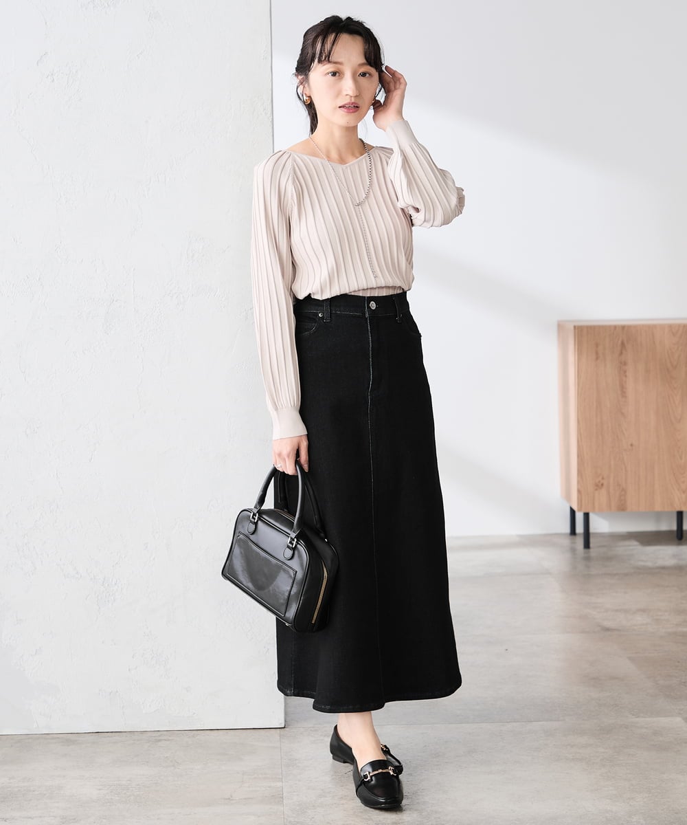 K3HFD02059 a.v.v Elmi(アー・ヴェ・ヴェ) 【低身長サイズ】Aラインデニムスカート ライトグレー