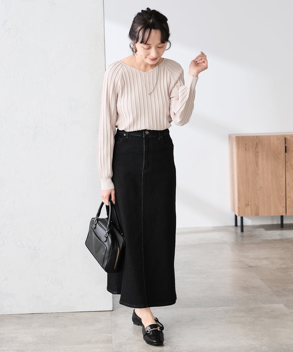 K3HFD02059 a.v.v Elmi(アー・ヴェ・ヴェ) 【低身長サイズ】Aラインデニムスカート ライトグレー