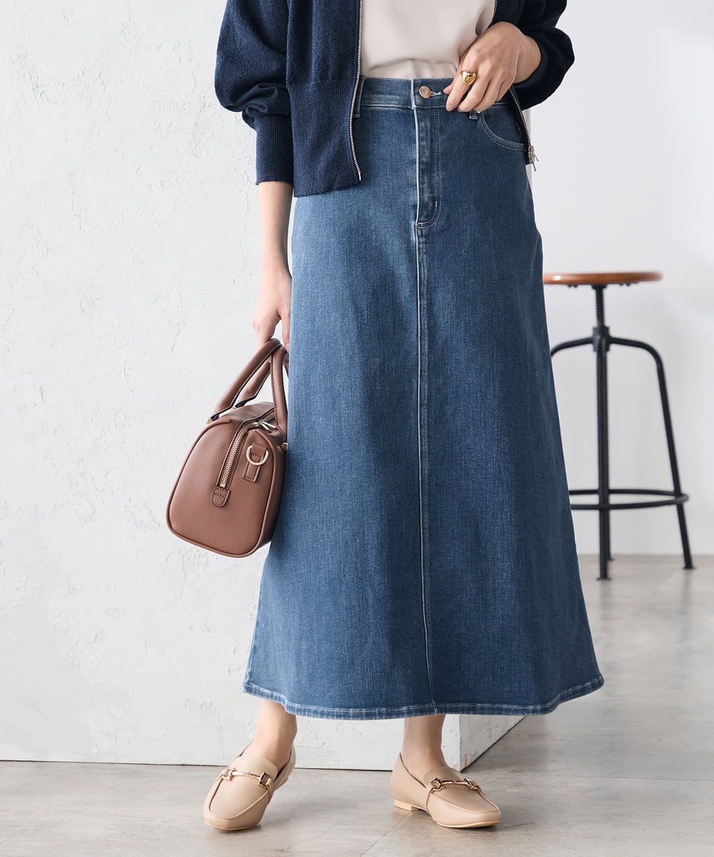 K3HFD02059 a.v.v Elmi(アー・ヴェ・ヴェ) 【低身長サイズ】Aラインデニムスカート ライトグレー