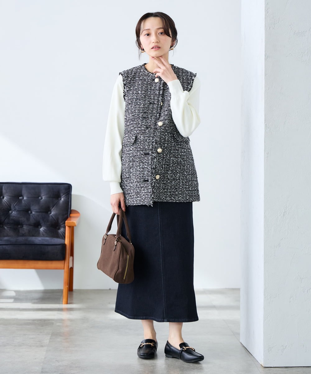 K3HFD02059 a.v.v Elmi(アー・ヴェ・ヴェ) 【低身長サイズ】Aラインデニムスカート ライトグレー