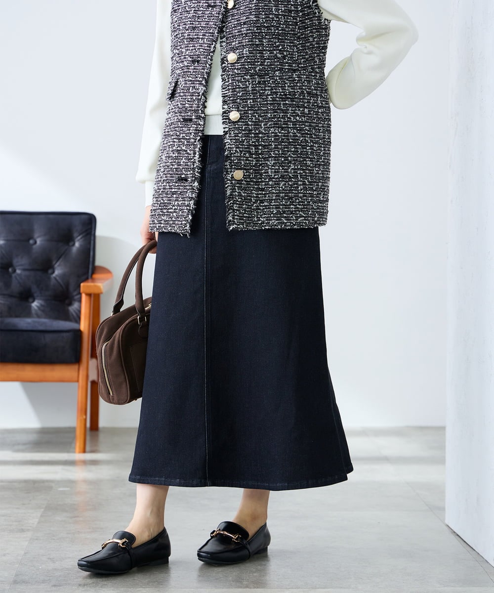 K3HFD02059 a.v.v Elmi(アー・ヴェ・ヴェ) 【低身長サイズ】Aラインデニムスカート ライトグレー