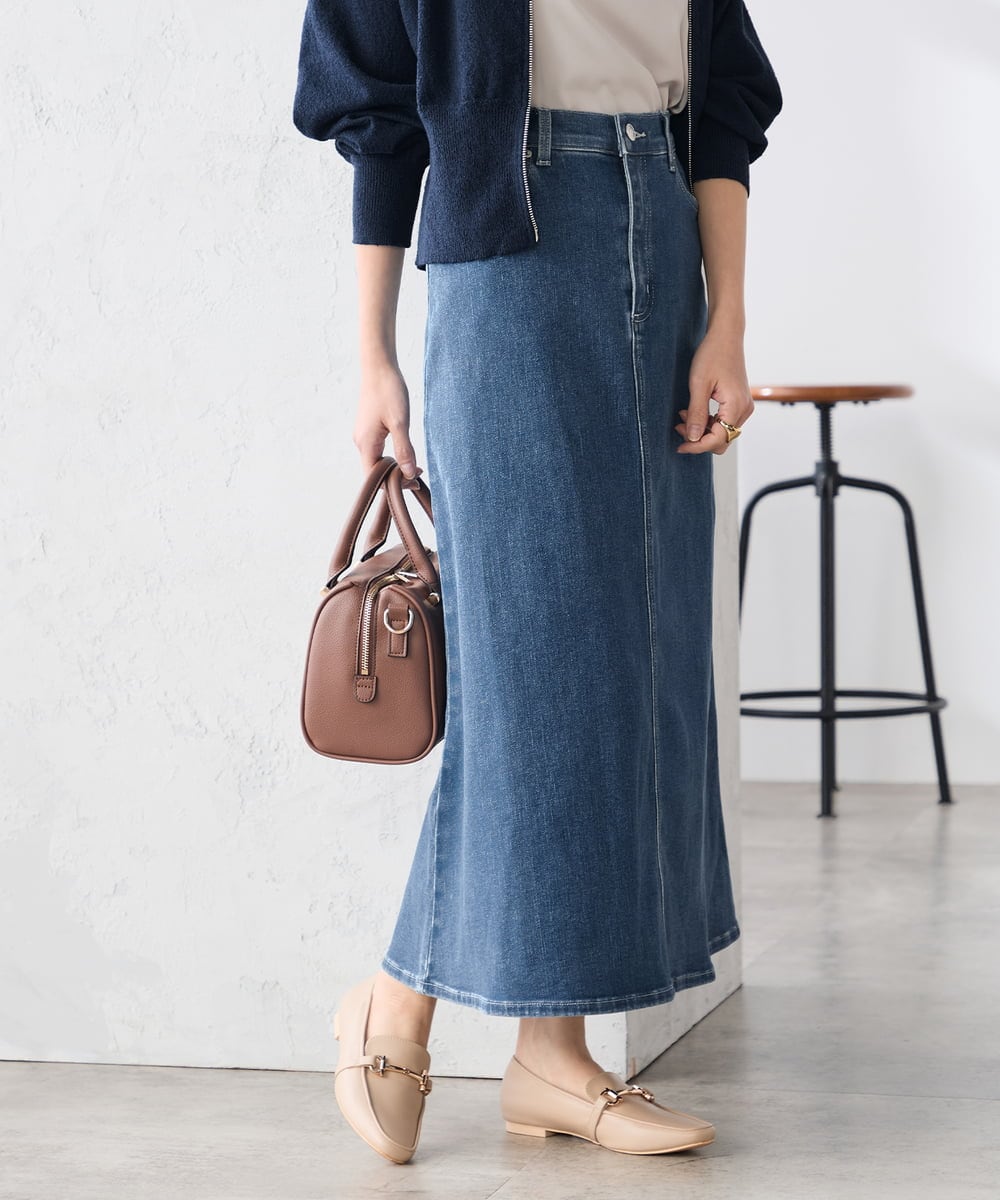 K3HFD02059 a.v.v Elmi(アー・ヴェ・ヴェ) 【低身長サイズ】Aラインデニムスカート ライトグレー