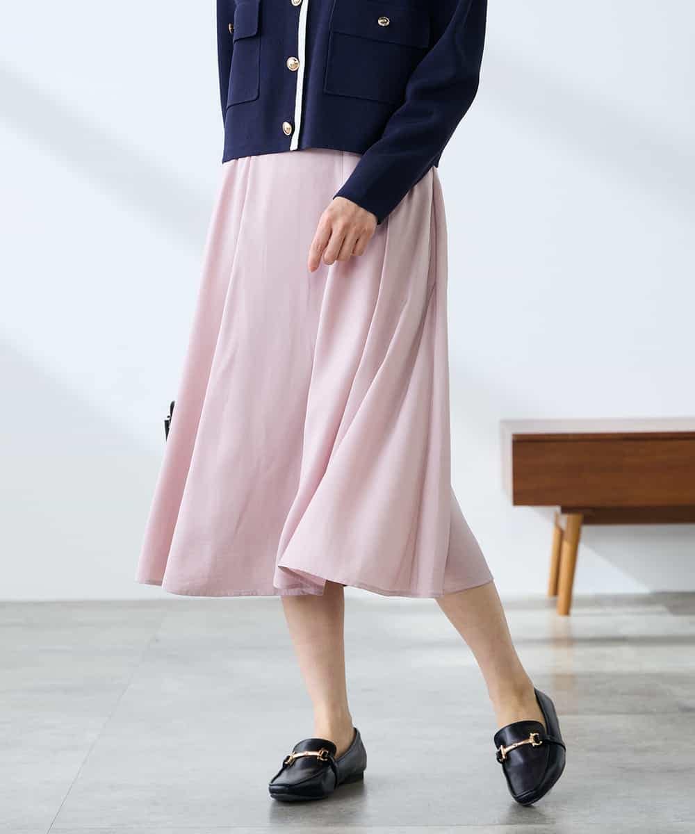 K3HFD14049 a.v.v Elmi(アー・ヴェ・ヴェ) 【低身長サイズ】【洗える/イージーケア】シルキーサテンフレアスカート ピンク